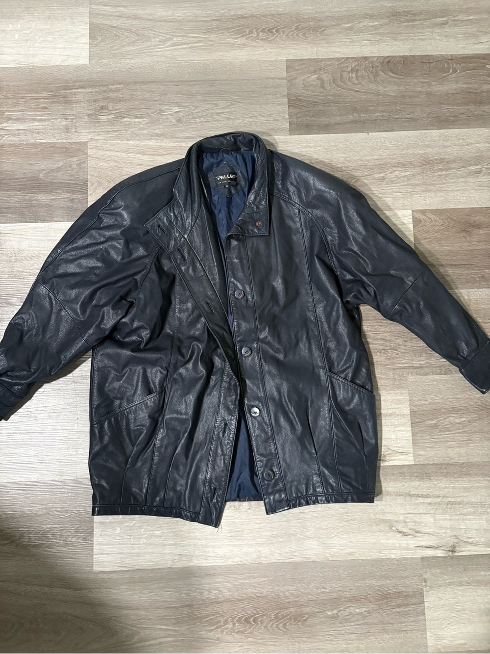 Vintage Pelle Men's Black Leather Button-Front Jacket